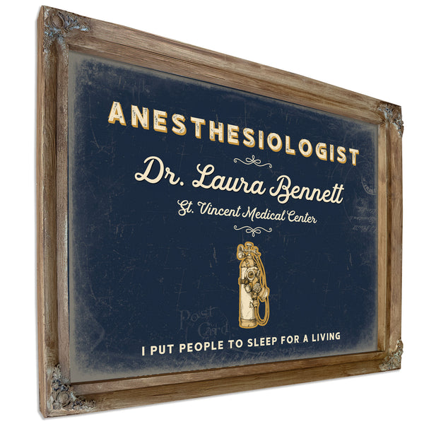 Personalized Anesthesiologist Sign, I Put People to Sleep for a Living, Navy & Brass, image 6