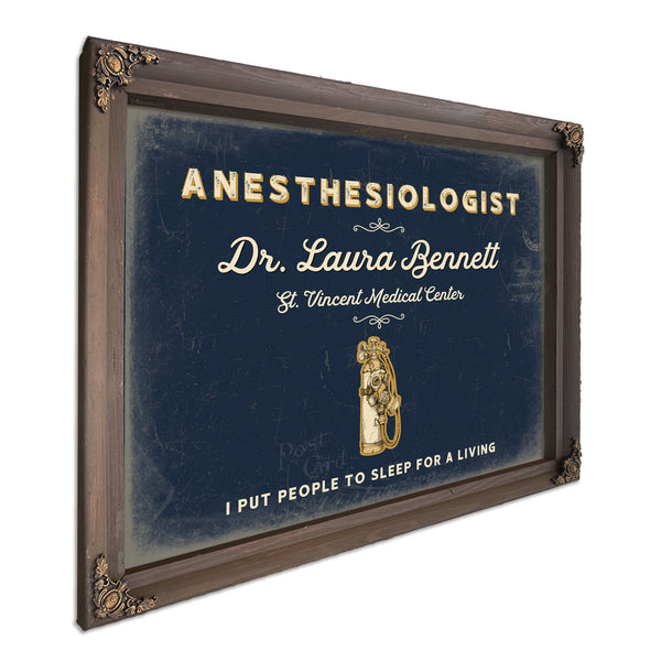 Personalized Anesthesiologist Sign, I Put People to Sleep for a Living, Navy & Brass, image 7
