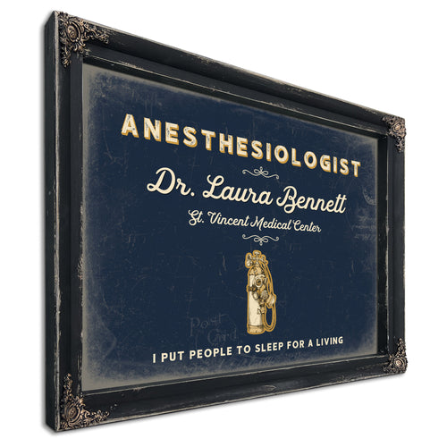 Personalized Anesthesiologist Sign, I Put People to Sleep for a Living, Navy & Brass, image 1