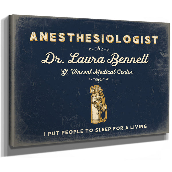 Personalized Anesthesiologist Sign, I Put People to Sleep for a Living, Navy & Brass, image 8