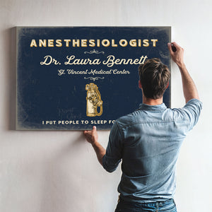 Personalized Anesthesiologist Sign, I Put People to Sleep for a Living, Navy & Brass, image 9