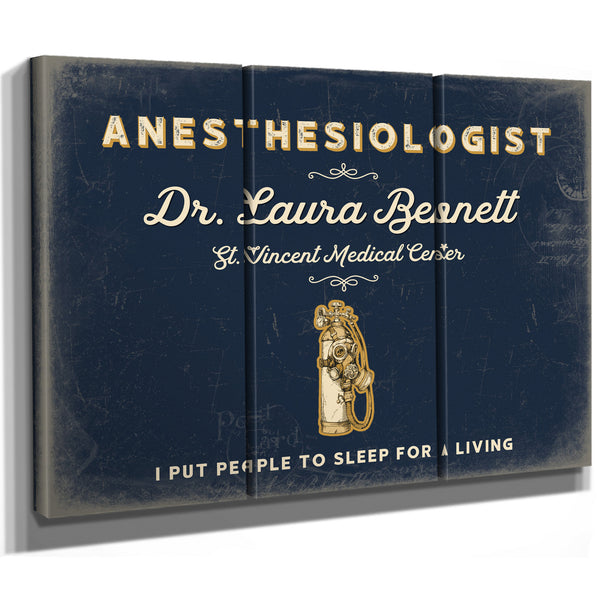 Personalized Anesthesiologist Sign, I Put People to Sleep for a Living, Navy & Brass, image 14