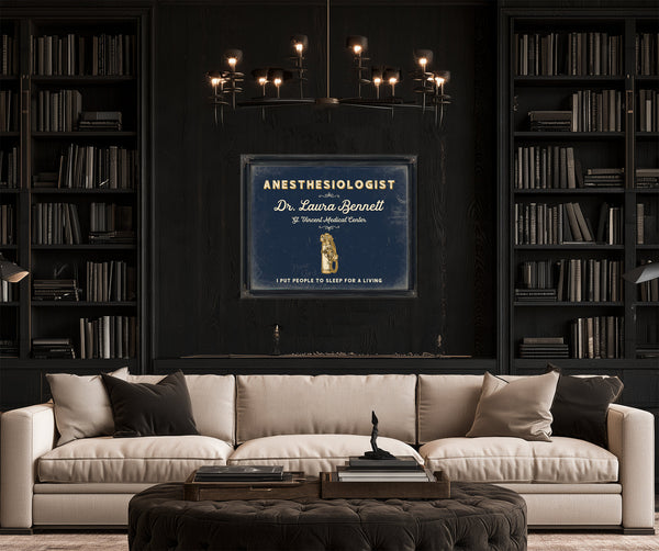 Personalized Anesthesiologist Sign, I Put People to Sleep for a Living, Navy & Brass, image 16