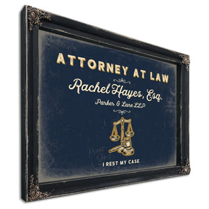 Personalized Attorney at Law Sign, I Rest My Case, Navy & Brass, image 1