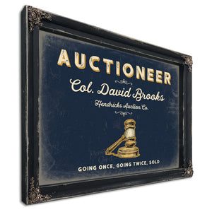 Personalized Auctioneer Sign, Going Once, Going Twice, Sold, Navy & Brass, image 1