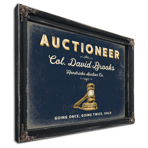 Personalized Auctioneer Sign, Going Once, Going Twice, Sold, Navy & Brass, image 1