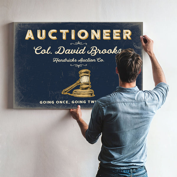 Personalized Auctioneer Sign, Going Once, Going Twice, Sold, Navy & Brass, image 9