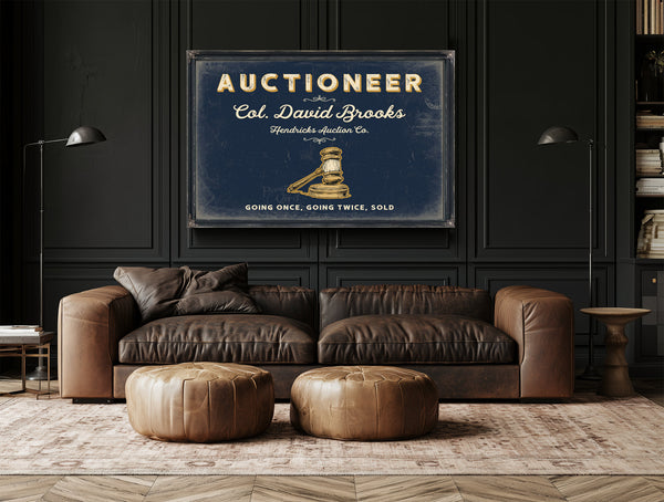 Personalized Auctioneer Sign, Going Once, Going Twice, Sold, Navy & Brass, image 17