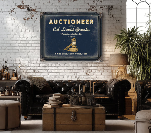 Personalized Auctioneer Sign, Going Once, Going Twice, Sold, Navy & Brass, image 18