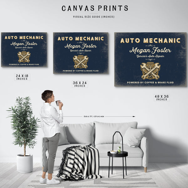 Personalized Auto Mechanic Sign, Powered by Coffee & Brake Fluid, Navy & Brass, image 10