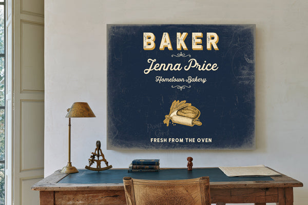 Personalized Baker Sign, Fresh From the Oven, Navy & Brass, image 2