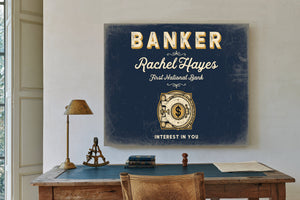 Personalized Banker Sign, Interest in You, Navy & Brass, image 2
