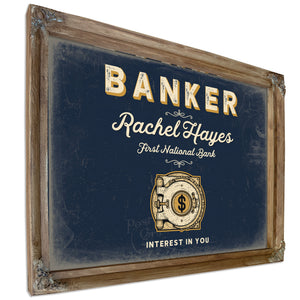 Personalized Banker Sign, Interest in You, Navy & Brass, image 6