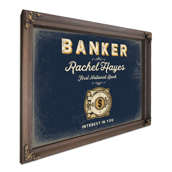 Personalized Banker Sign, Interest in You, Navy & Brass, image 7