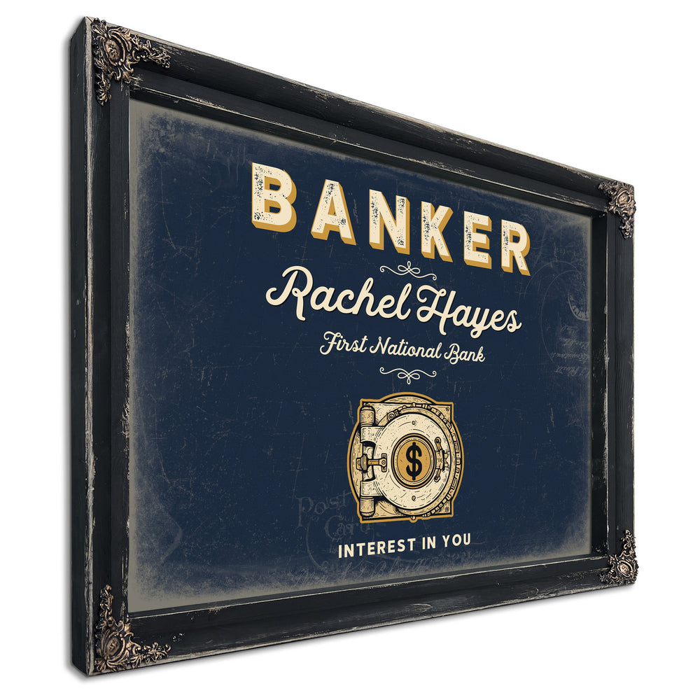 Personalized Banker Sign, Interest in You, Navy & Brass, image 1