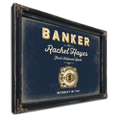 Personalized Banker Sign, Interest in You, Navy & Brass, image 1