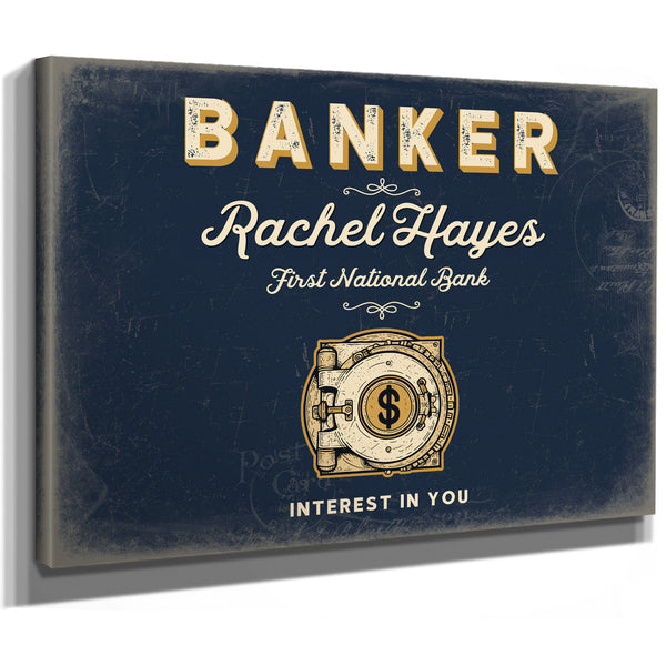 Personalized Banker Sign, Interest in You, Navy & Brass, image 8