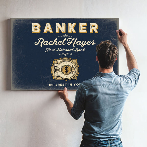 Personalized Banker Sign, Interest in You, Navy & Brass, image 9