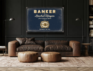 Personalized Banker Sign, Interest in You, Navy & Brass, image 17