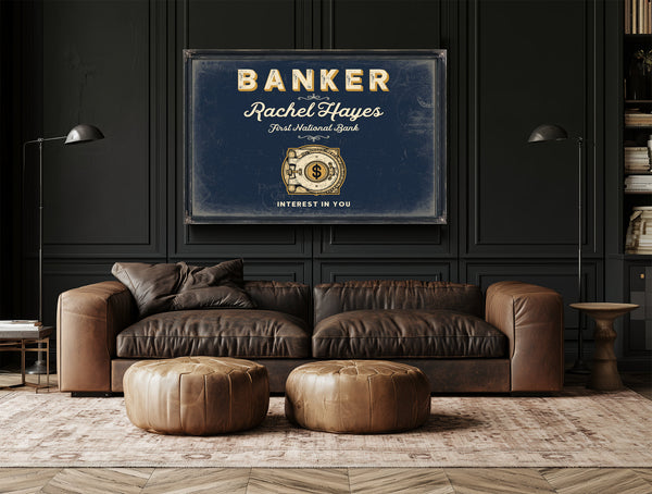 Personalized Banker Sign, Interest in You, Navy & Brass, image 17