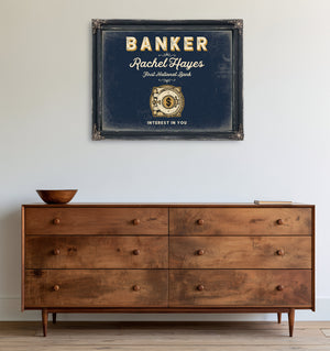 Personalized Banker Sign, Interest in You, Navy & Brass, image 19