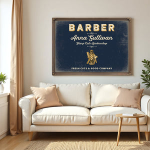 Personalized Barber Sign, Fresh Cuts & Good Company, Navy & Brass, image 5