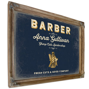 Personalized Barber Sign, Fresh Cuts & Good Company, Navy & Brass, image 6