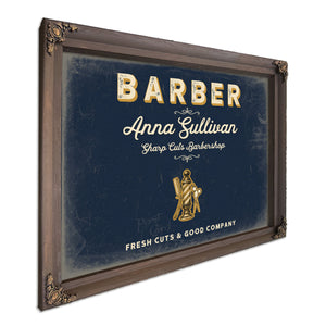 Personalized Barber Sign, Fresh Cuts & Good Company, Navy & Brass, image 7