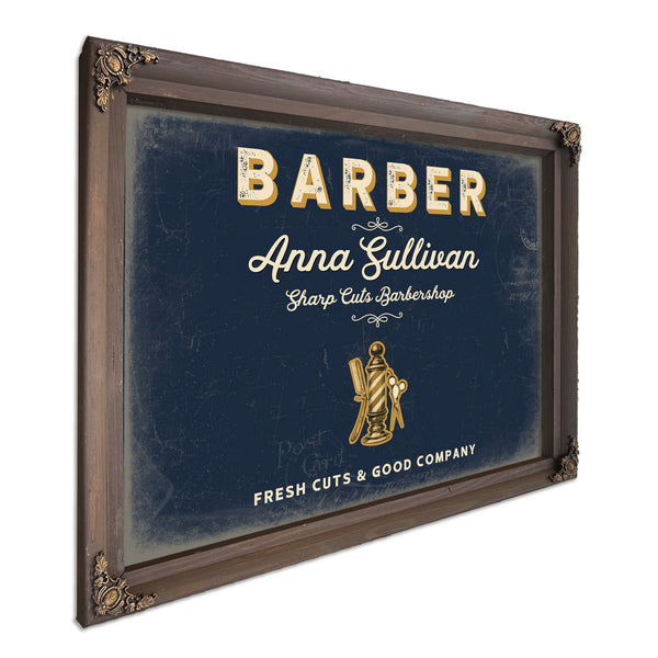 Personalized Barber Sign, Fresh Cuts & Good Company, Navy & Brass, image 7