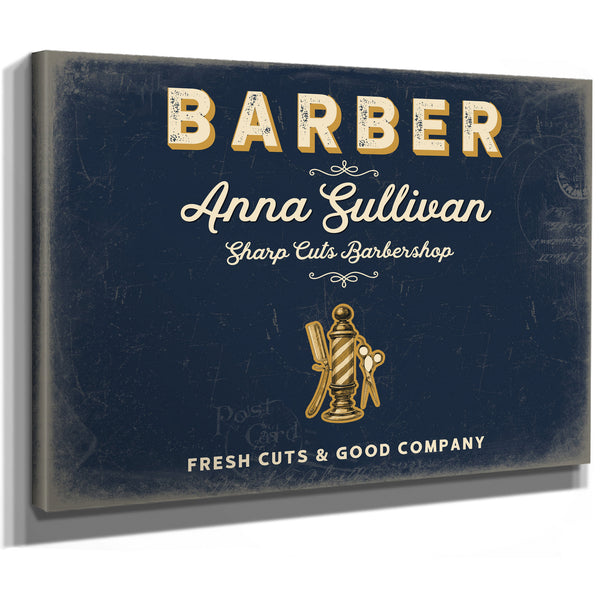 Personalized Barber Sign, Fresh Cuts & Good Company, Navy & Brass, image 8
