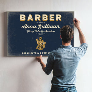 Personalized Barber Sign, Fresh Cuts & Good Company, Navy & Brass, image 9
