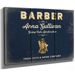 Personalized Barber Sign, Fresh Cuts & Good Company, Navy & Brass, image 14