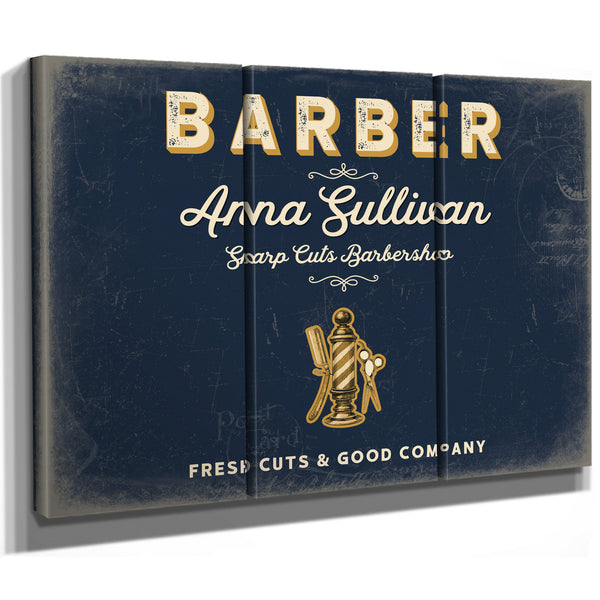 Personalized Barber Sign, Fresh Cuts & Good Company, Navy & Brass, image 14
