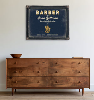 Personalized Barber Sign, Fresh Cuts & Good Company, Navy & Brass, image 19