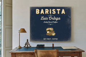 Personalized Barista Sign, But First, Coffee, Navy & Brass, image 2