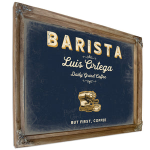 Personalized Barista Sign, But First, Coffee, Navy & Brass, image 6