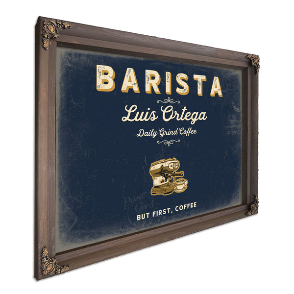 Personalized Barista Sign, But First, Coffee, Navy & Brass, image 7