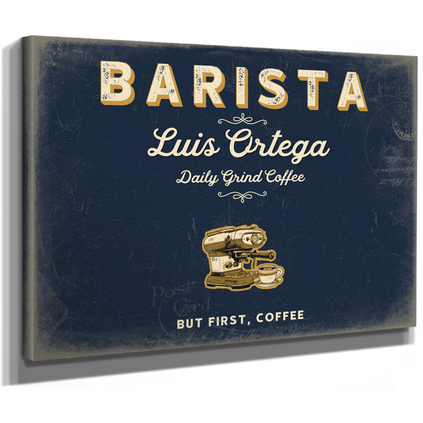 Personalized Barista Sign, But First, Coffee, Navy & Brass, image 8