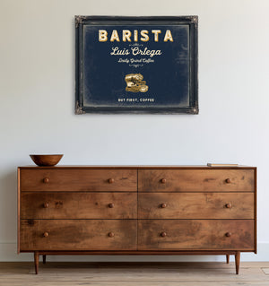 Personalized Barista Sign, But First, Coffee, Navy & Brass, image 19