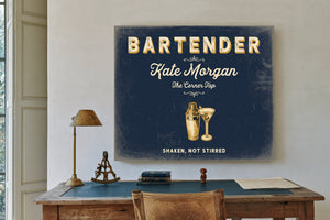 Personalized Bartender Sign, Shaken, Not Stirred, Navy & Brass, image 2
