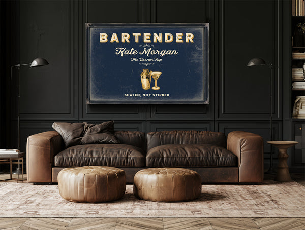 Personalized Bartender Sign, Shaken, Not Stirred, Navy & Brass, image 17