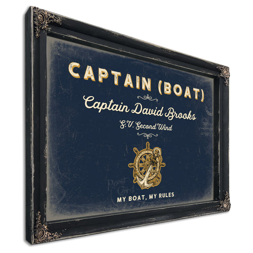 Personalized Boat Captain Sign, My Boat, My Rules, Navy & Brass, image 1