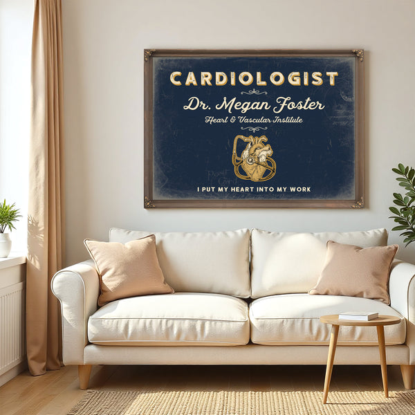 Personalized Cardiologist Sign, I Put My Heart Into My Work, Navy & Brass, image 5