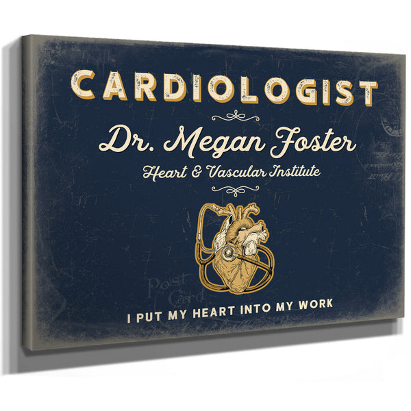 Personalized Cardiologist Sign, I Put My Heart Into My Work, Navy & Brass, image 8