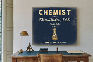 Personalized Chemist Sign, I Have All the Solutions, Navy & Brass, image 2