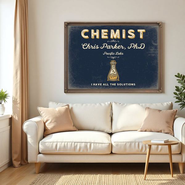 Personalized Chemist Sign, I Have All the Solutions, Navy & Brass, image 5