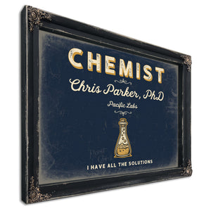 Personalized Chemist Sign, I Have All the Solutions, Navy & Brass, image 1