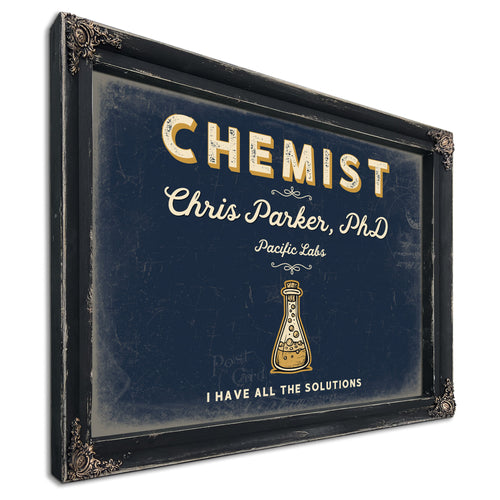 Personalized Chemist Sign, I Have All the Solutions, Navy & Brass, image 1