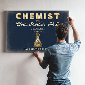 Personalized Chemist Sign, I Have All the Solutions, Navy & Brass, image 9