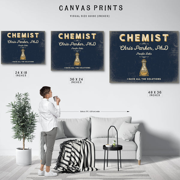 Personalized Chemist Sign, I Have All the Solutions, Navy & Brass, image 10